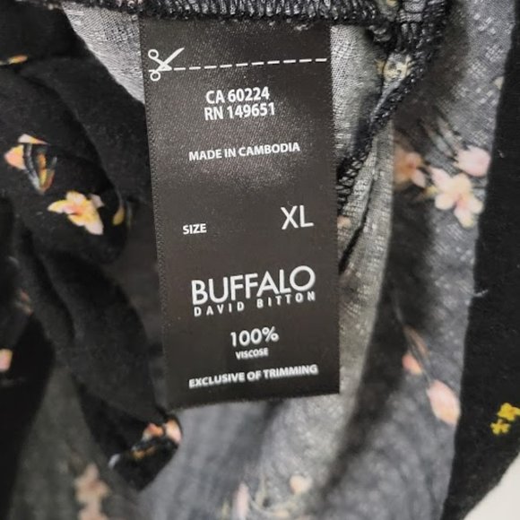 Black floral S/S top with tie front and peplum XL - Picture 3 of 4